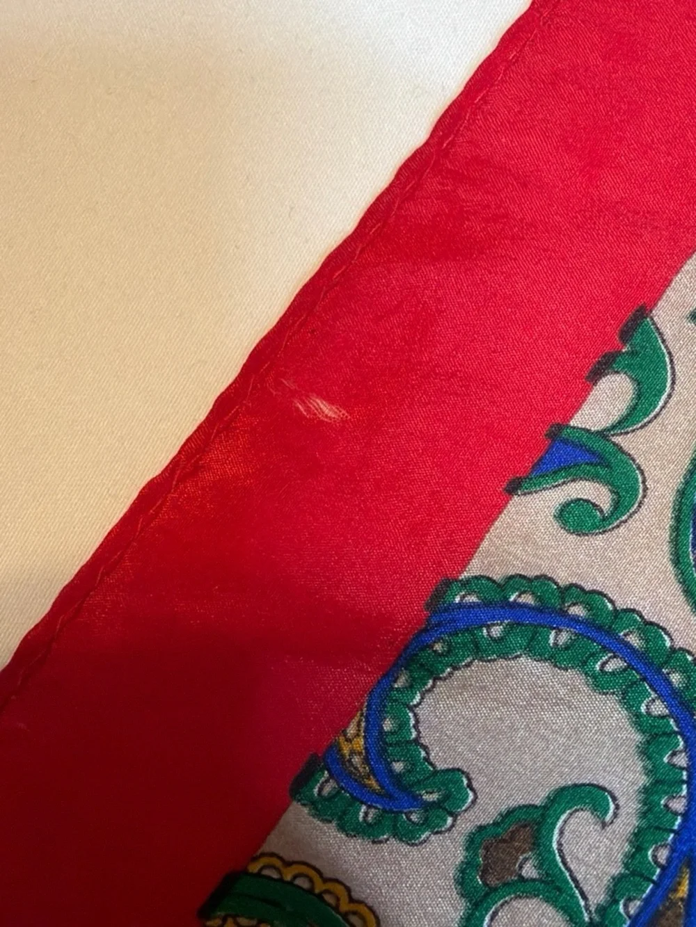 Paisley Silk-Feel Scarf with Red Border